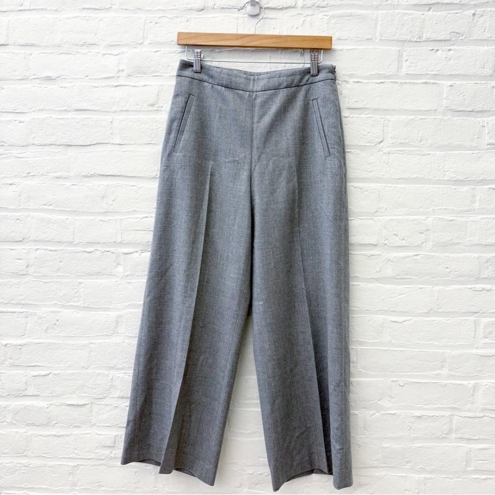Ann Mashburn || Virgin Wool‎ Wide Leg Pants Trousers Side Zipper Pockets Gray